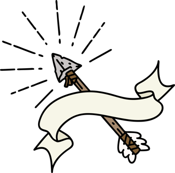 scroll banner with tattoo style old flint tip arrow png