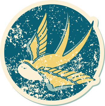 iconic distressed sticker tattoo style image of a swallow png
