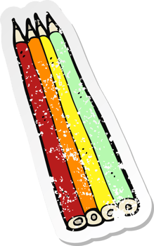 retro distressed sticker of a cartoon colored pencils png
