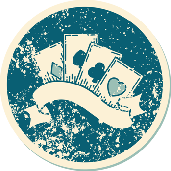 iconic distressed sticker tattoo style image of cards and banner png