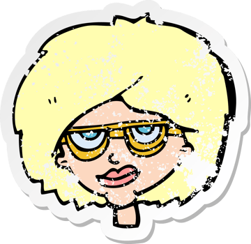 retro distressed sticker of a cartoon woman wearing spectacles drawing png