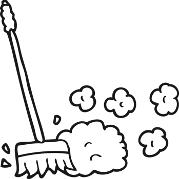 hand drawn black and white cartoon sweeping brush png