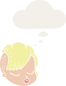 cartoon female face with thought bubble in retro style png
