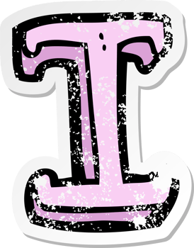 retro distressed sticker of a cartoon letter I drawing png
