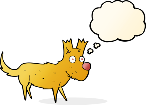 cartoon cute little dog with thought bubble png