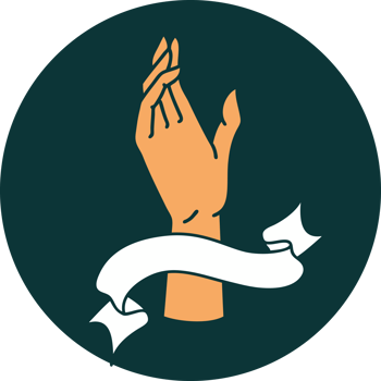 tattoo style icon with banner of a hand png
