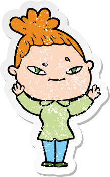 distressed sticker of a cartoon woman png