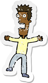 retro distressed sticker of a cartoon terrified man png