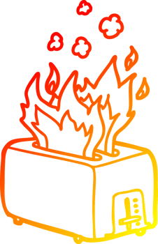 warm gradient line drawing of a cartoon burning toaster png