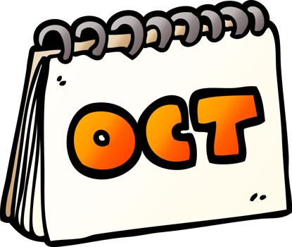 cartoon doodle calendar showing month of october png