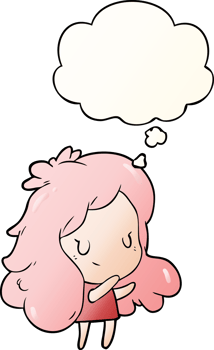 cartoon girl with thought bubble in smooth gradient style png