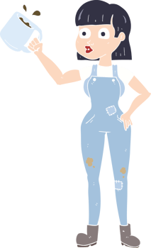 flat color illustration of female worker with coffee mug png