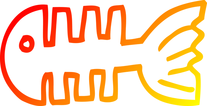 warm gradient line drawing of a cartoon fish bones png