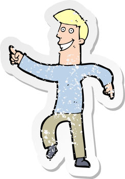 retro distressed sticker of a cartoon grinning man drawing png