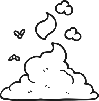 hand drawn black and white cartoon steaming pile of poop png