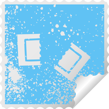 distressed square peeling sticker symbol of a cinema ticket png