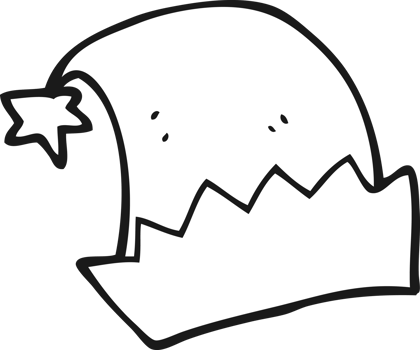 hand drawn black and white cartoon santa hat png