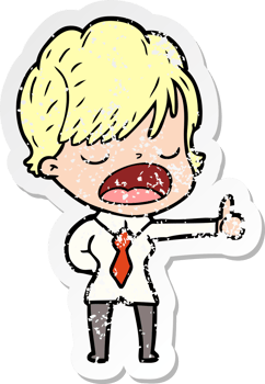 distressed sticker of a cartoon woman talking png