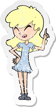 retro distressed sticker of a cartoon girl making point drawing png