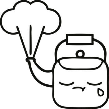 line drawing cartoon of a steaming kettle png