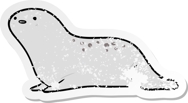 distressed sticker of a cartoon seal png