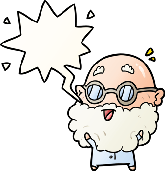 cute cartoon surprised old man with speech bubble in smooth gradient style png