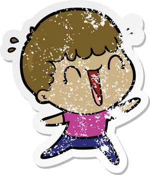 distressed sticker of a laughing cartoon man png