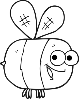 hand drawn black and white cartoon bee png