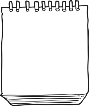 hand drawn black and white cartoon notepad png