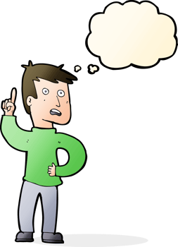 cartoon boy with idea with thought bubble png