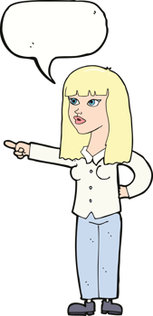cartoon pretty woman pointing with speech bubble png