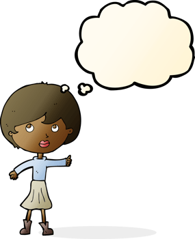cartoon woman asking question with thought bubble png
