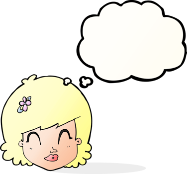 cartoon happy female face with thought bubble png