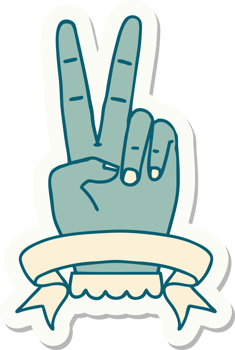 sticker of a peace two finger hand gesture with banner png