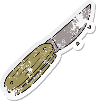 distressed sticker of a cartoon folding knife png
