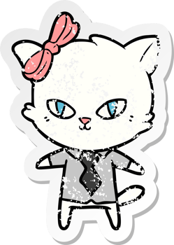 distressed sticker of a cute cartoon cat boss png