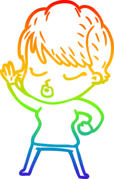 rainbow gradient line drawing of a cartoon woman with eyes shut png