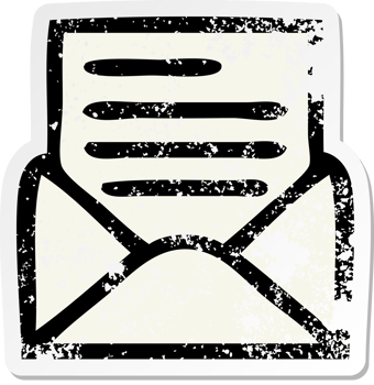 distressed sticker of a cute cartoon letter and envelope png