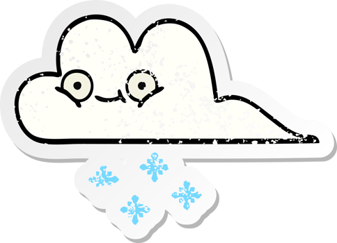 distressed sticker of a cute cartoon snow cloud png