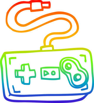 rainbow gradient line drawing of a cartoon game controller png