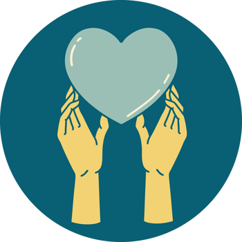 iconic tattoo style image of hands reaching for a heart png