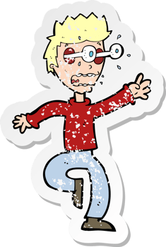 retro distressed sticker of a cartoon terrified man with eyes popping out drawing png