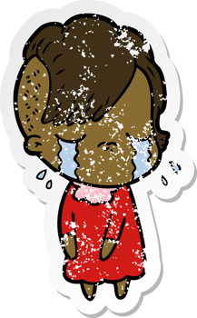 distressed sticker of a cartoon crying girl png