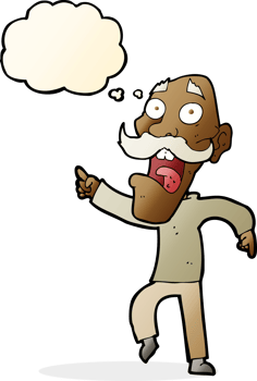 cartoon frightened old man with thought bubble png