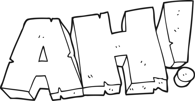 hand drawn black and white cartoon AH shout png
