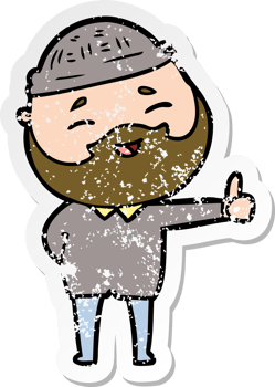 distressed sticker of a cartoon happy bearded man png