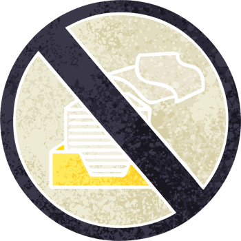 retro illustration style cartoon of a paper ban sign png