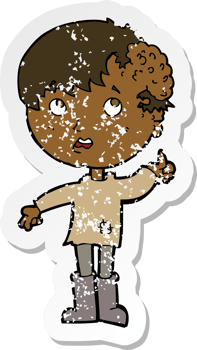 retro distressed sticker of a cartoon boy with growth on head png