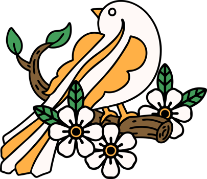 tattoo in traditional style of a bird on a branch png