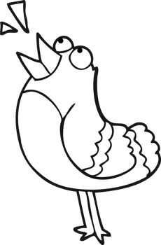 hand drawn black and white cartoon bird png